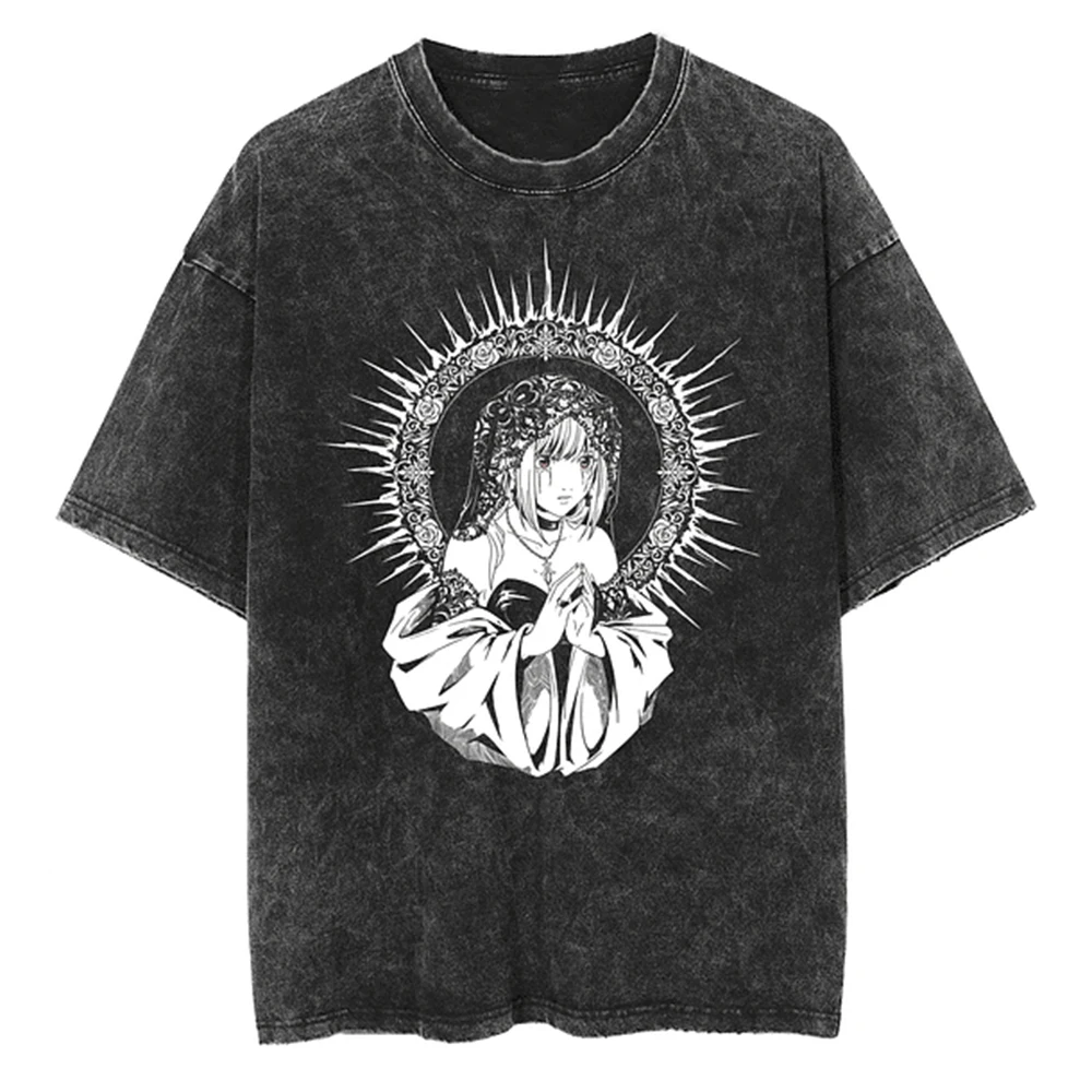 

Harajuku Vintage Washed T Shirts Death Note Anime Graphic Printing T Shirt Oversize Cotton Fashion Streetwear Unisex Top Tee