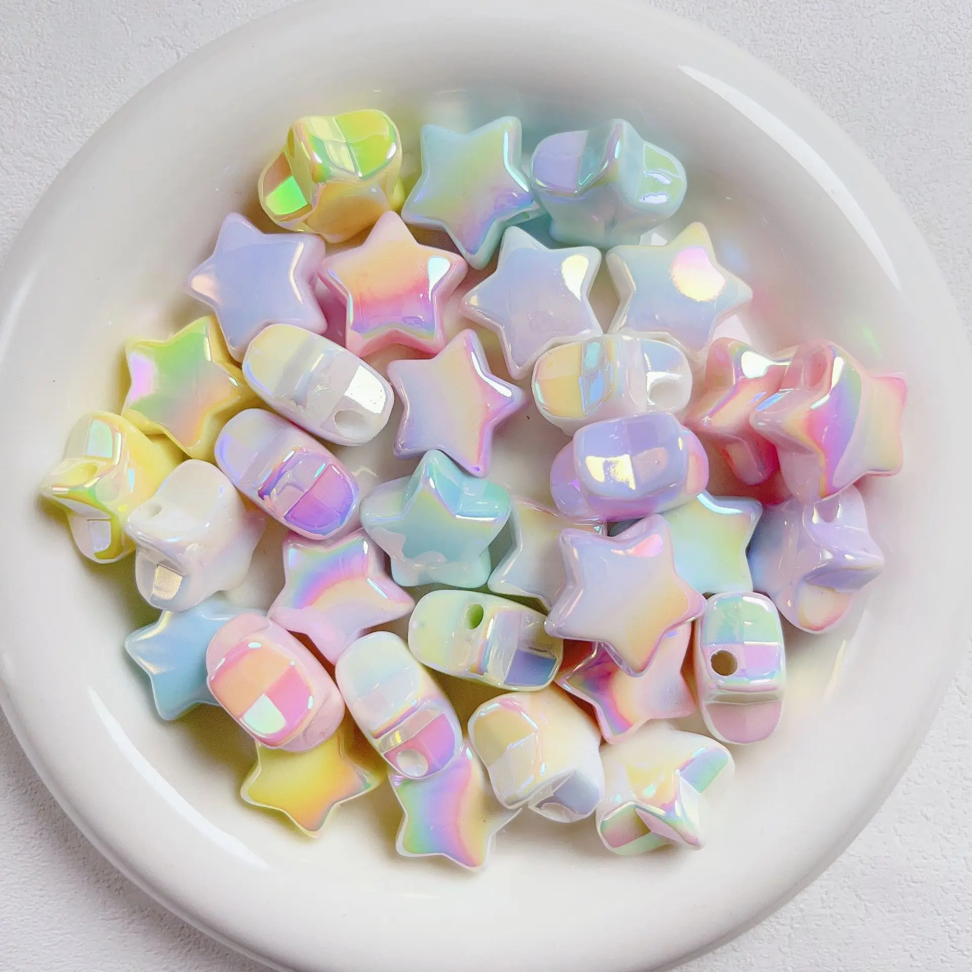 Fresh New 80pcs 21mm AB Cream Colors Cute Acrylic Plastic Stars Beads Ornament Accessories Material Loose Bracelet Spacers