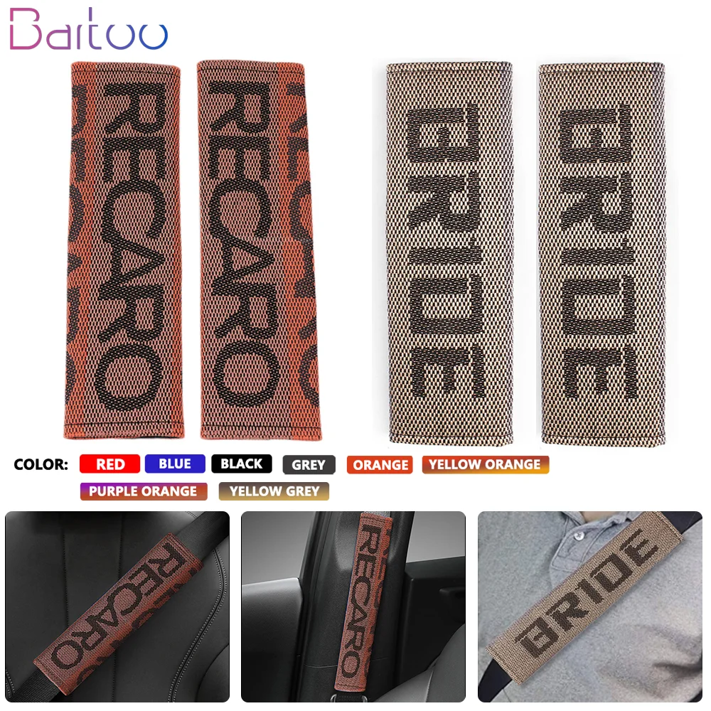 1Pair JDM Style BRIDE RECARO Soft Car Seat Belt Cover Bride Fabric Shoulder Cushion Protector Safety Belts Shoulder Pads BAG071