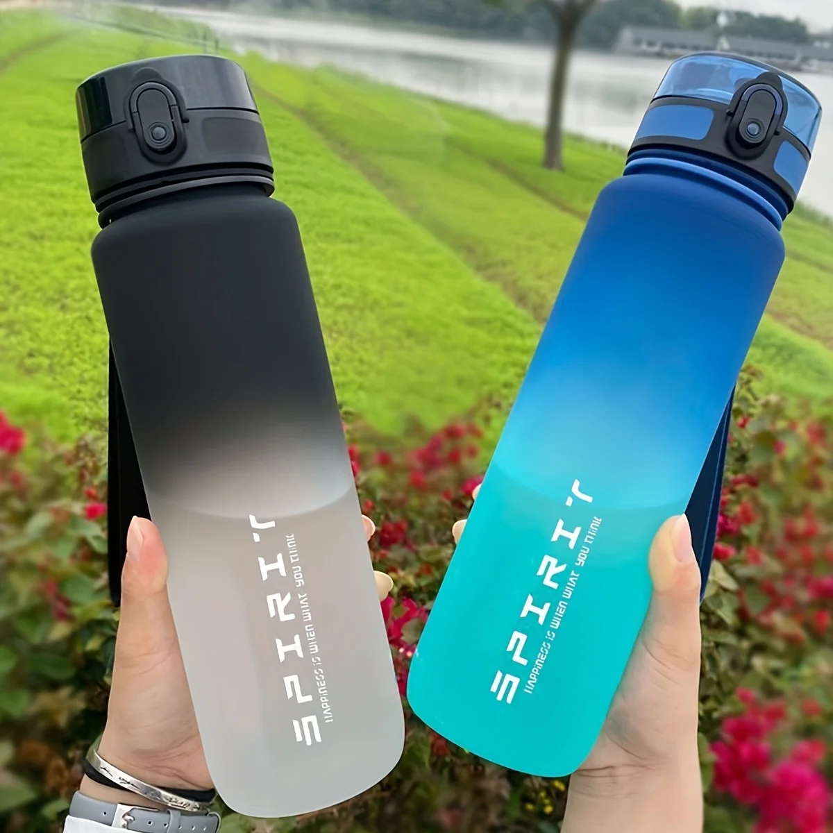 1L Portable Sports Water Bottle Gradient Color Plastic Drinking Bottle For Men And Women Perfect For Outdoor Travel Office Jugs