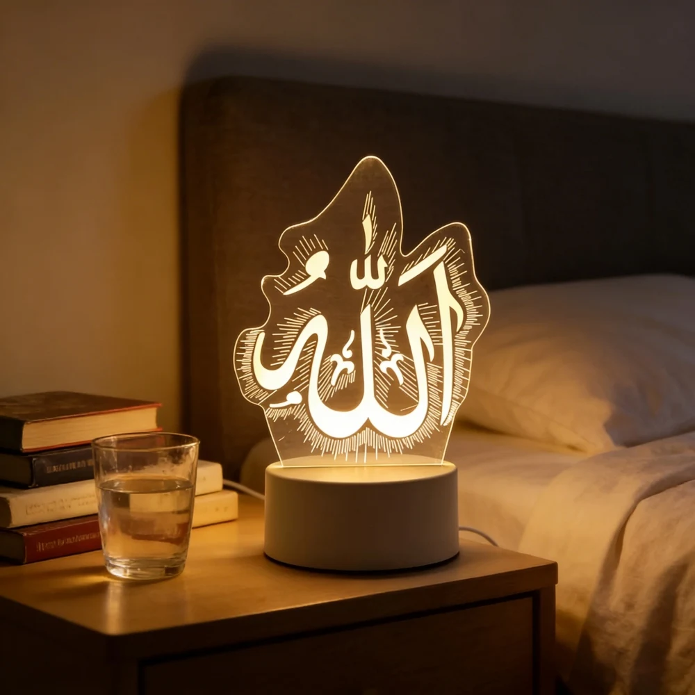 LED Night Light Eid Mubarak Table Ornament USB Operated Muslim Eid Al Adha Holiday Lighting Ramadan Decorations 2026 Room Decor
