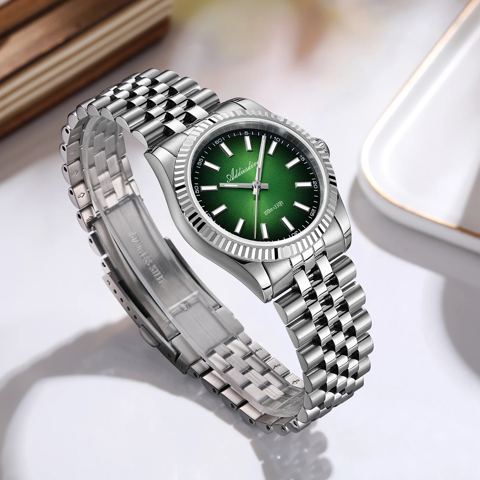 Addiesdive جديد الياقوت الزجاج ساعة رجالي 100 متر مقاوم للماء VH31 ساعات كوارتز BGW9 سوبر مضيئة ساعة فاخرة AD2073