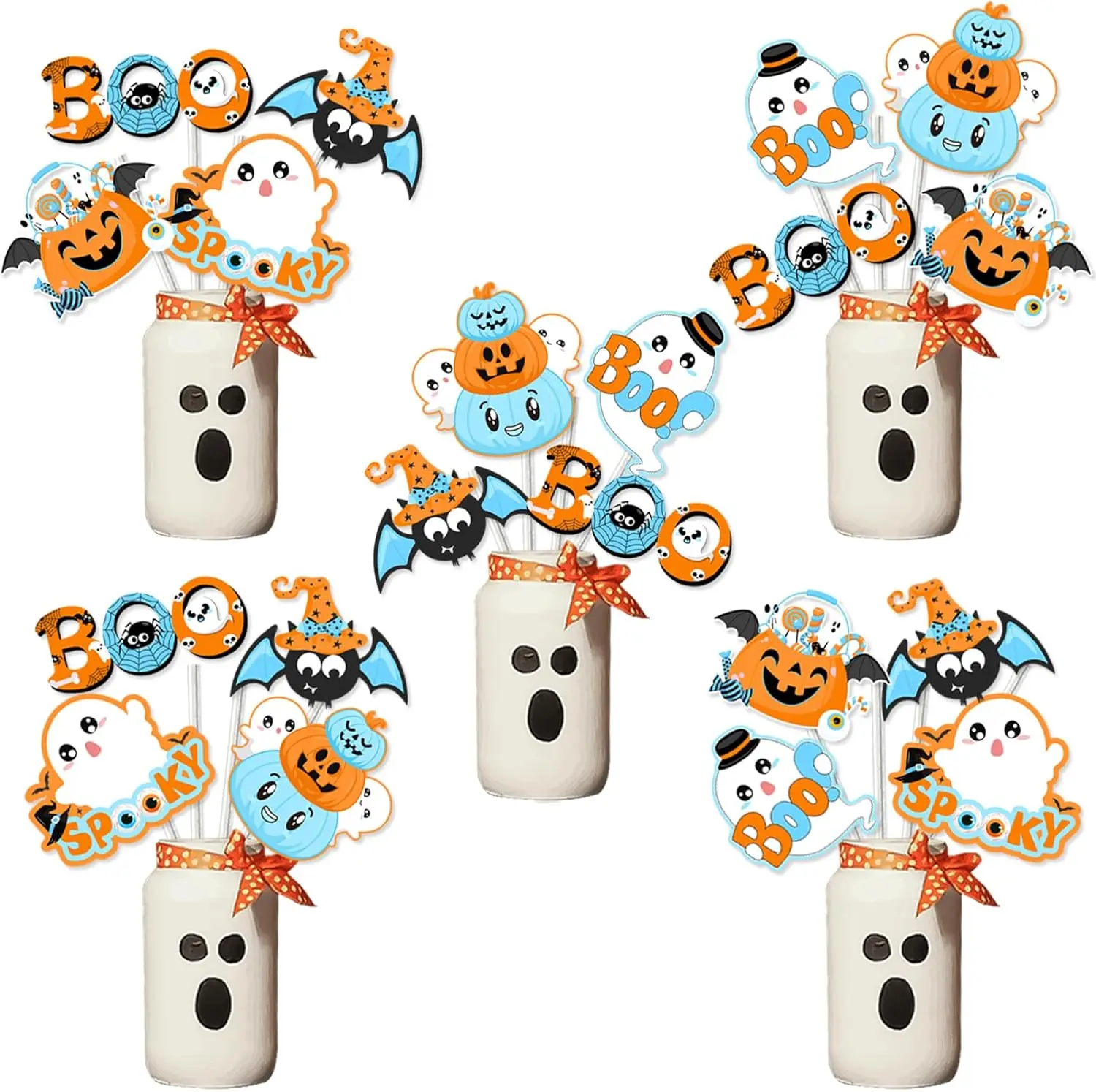 

Sursurprise 24 Pieces Halloween Theme Centerpiece Sticks Orange Blue Party Table Toppers, Birthday Baby Shower Party Decorations