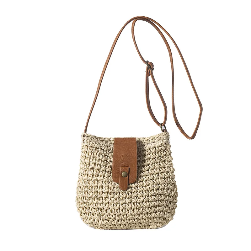 Bolso cruzado de paja, bolso de hombro tejido ligero, bolso de paja de verano, bolso mensajero de playa a la moda para viaje de día