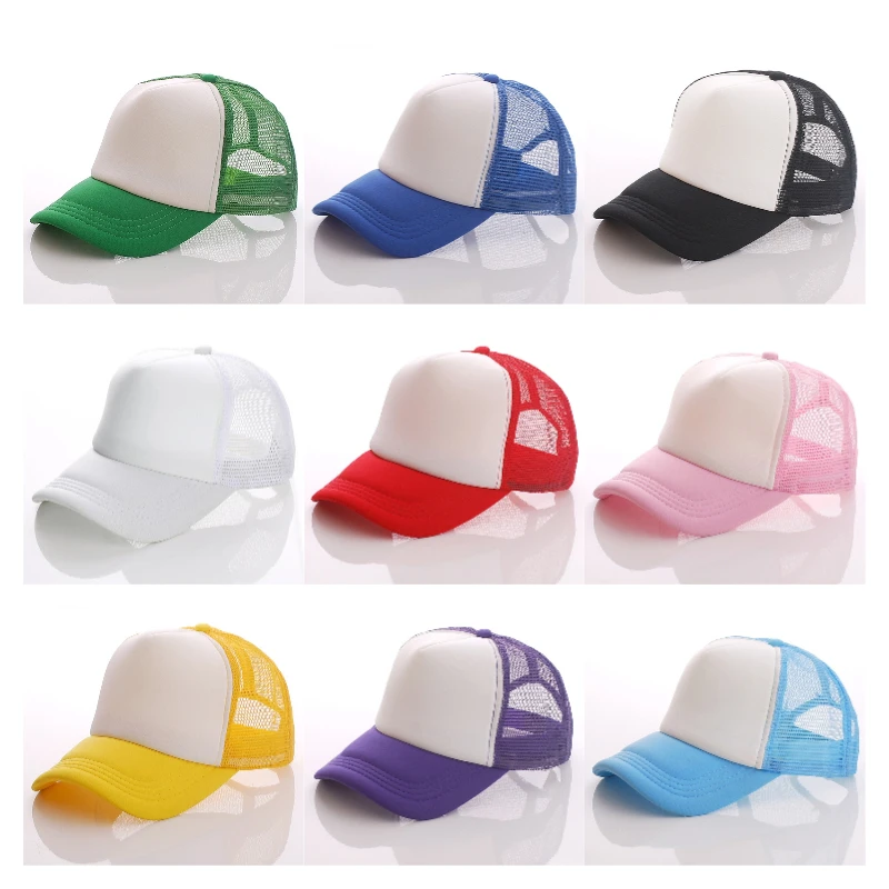 Candy Color Sublimation Blank Baseball Hats Travel Trucker Plain Mesh Sports Outdoor Snapback Cap for Men Boys Women Girls