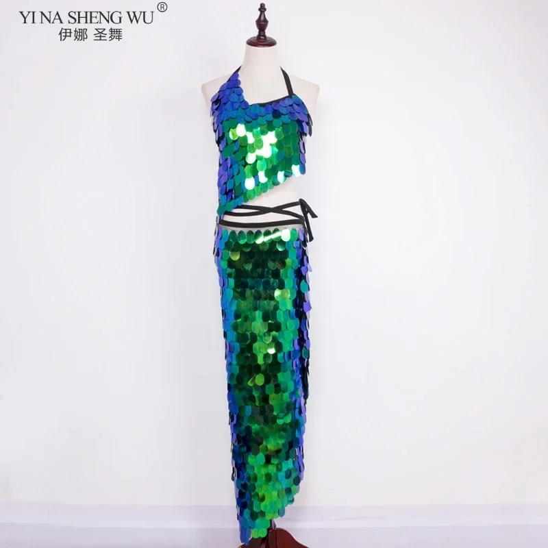 4 ألوان ملابس رقص البطن طويل وشاح الورك سيدة الرقص الشرقي وشاح الورك حزام للف الوسط الترتر مقياس السمك اكسسوارات Dancewear النساء #2