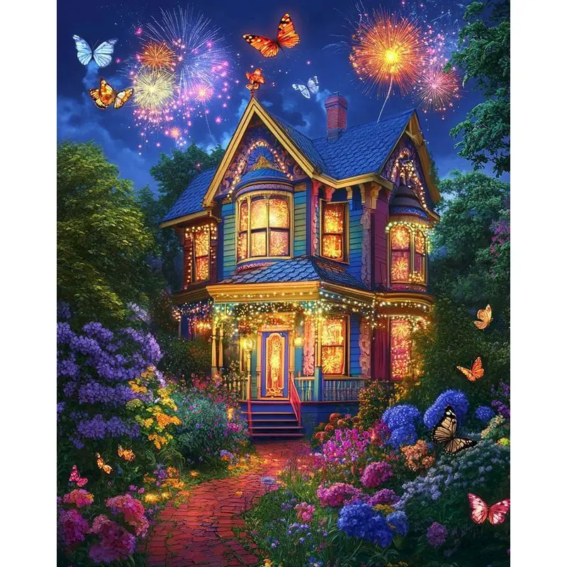

RUOPOTY Pictures By Number Scenery Kits Home Decor Painting By Number Night House Drawing On Canvas HandPainted Art Gift
