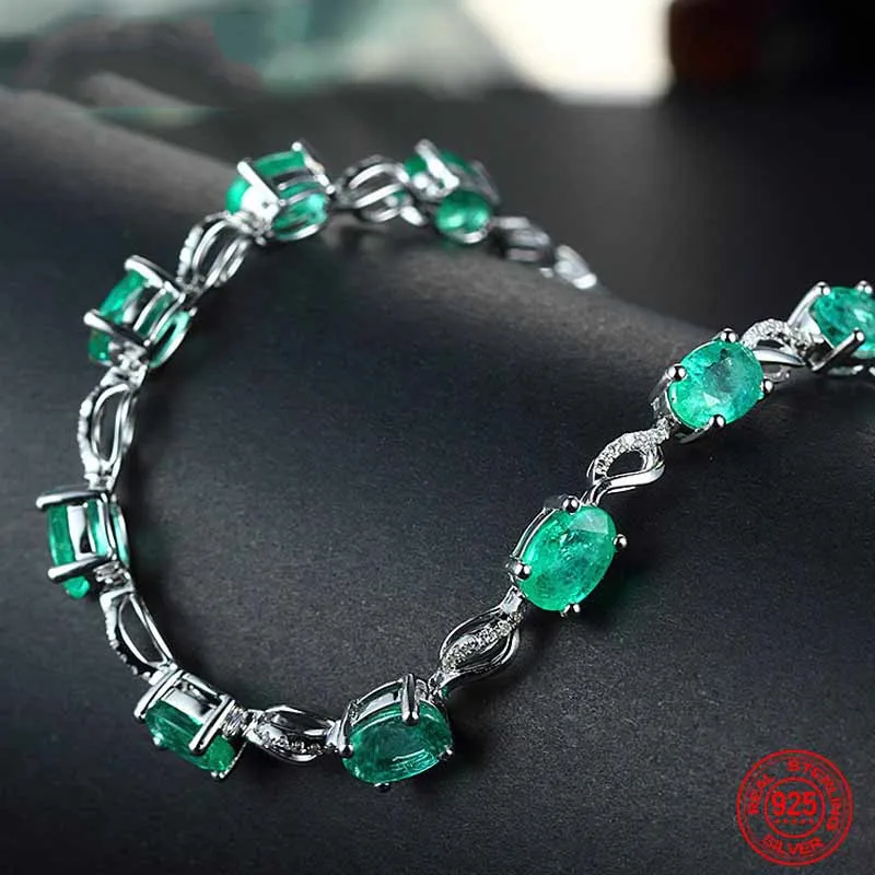 925 Sterling Silver Emerald Bracelet Chain For Women Fashion Jewelry Accessories