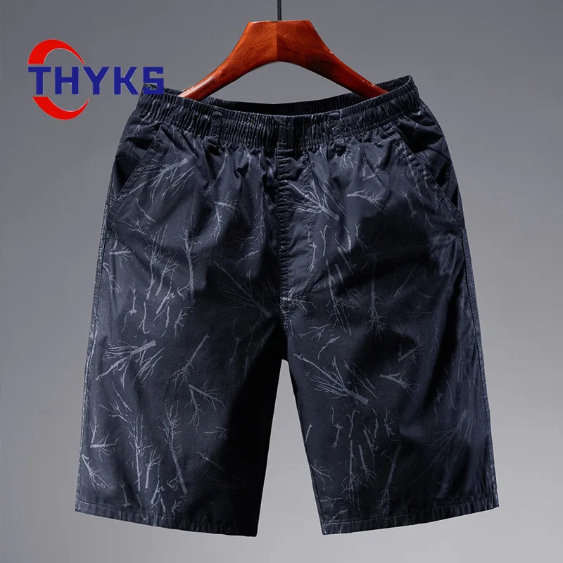 Summer Men's Printed Shorts Elastic Waist Large Fashion Cotton Breathable Casual Comfortable Five Part Pants Outdoor Beachwear