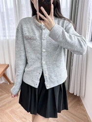 New 2024 High Quality Women Sweater Cardigan Rhinestones Decoration Buttons Fastening High Street Chic Sweet Elegant Design SP