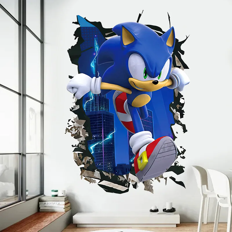 New Sonics Wall Stickers Cartoon Anime 3D Broken Stickers Children Room Decoration Kawaii Wall Stickers Mural Posters Kids Gifts