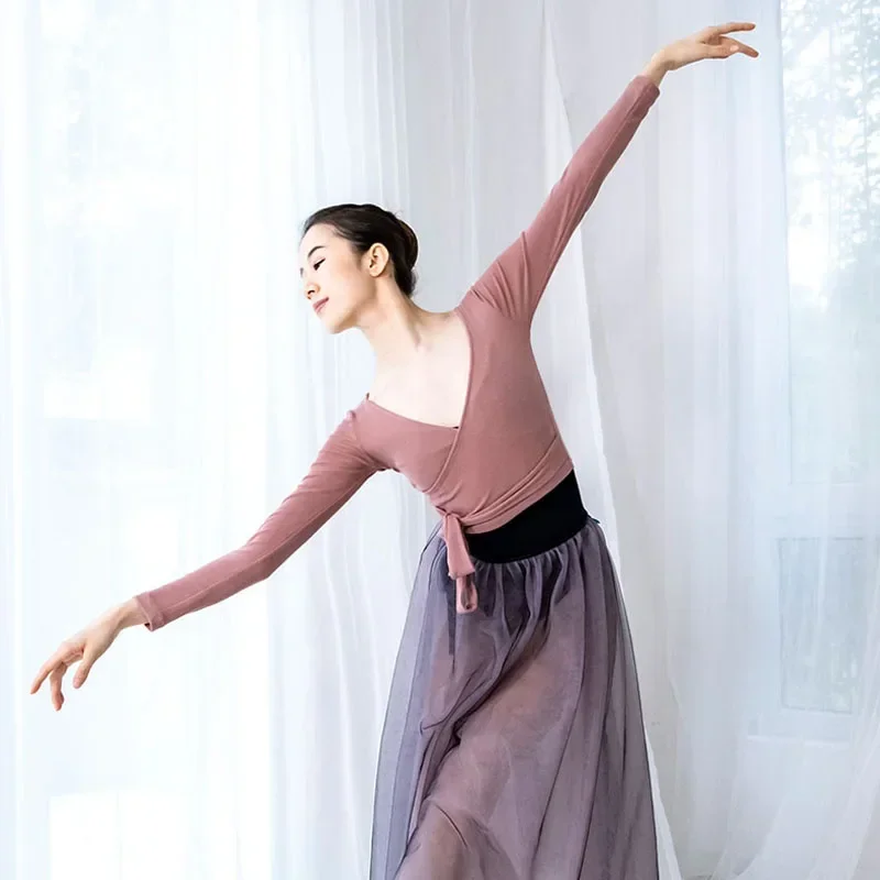 Veste de justaucorps de gymnastique de ballet pour filles, cardigan de danse à manches longues, chemisier adulte, vêtements d'entraînement de base féminine, chemise