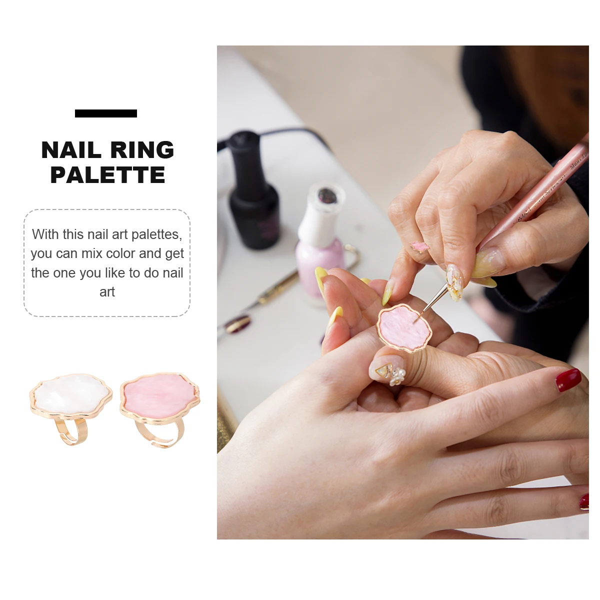 

2Pcs Nail White Mini Finger Ring Plate Mixing Color Nail Art Accessories