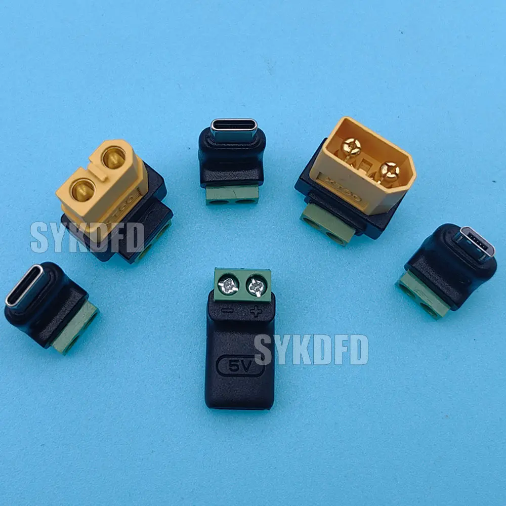 5V Crimp Terminal Block Data Transfer Charging Connector Solderless Plug USB C XT60 Male Female To 2Pin Terminal Adapter Screw