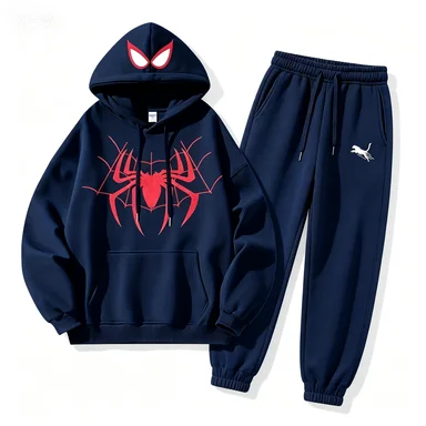 Ensemble de sport deux pièces automne/hiver - Sweat à capuche à motif géant - Pantalon de course - Polaire doux - Vêtements de sport décontractés