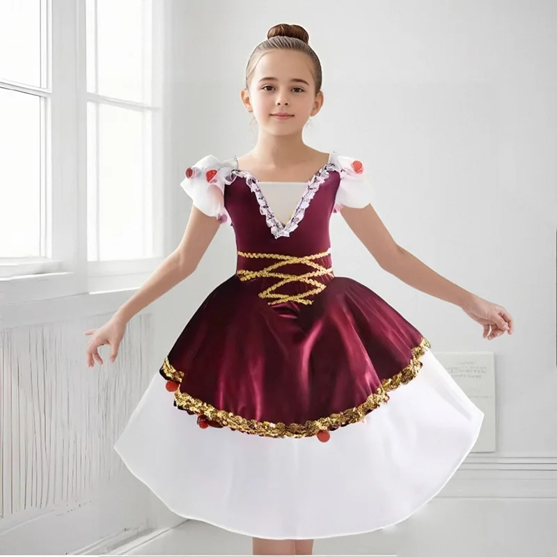 

Профессиональное романтическое платье-пачка балерины для женщин и девочек, красный/черный балетный костюм для взрослых и детей