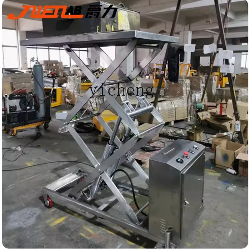 

FY manual hydraulic lift truck scissor fork platform truck stainless steel cargo platform