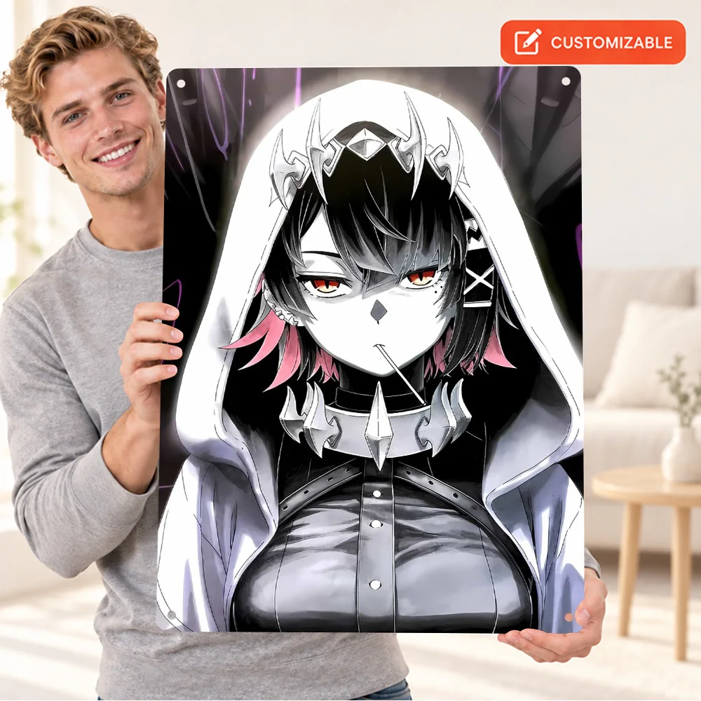 Ellen Joe Aluminum Poster Customized Metal Sign Black And White Ink Illustration Wall Art For Game Room Anime Enthusiast Gift