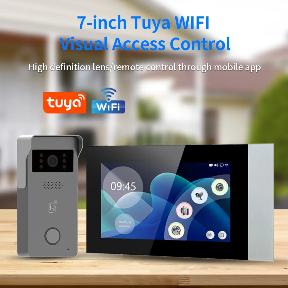 2-Wire Tuya App WIFI IP Video Intercom System Kit Analog Doorphone 2M 1080P Visual Doorbell + 7inch Color Touch Screen Monitor