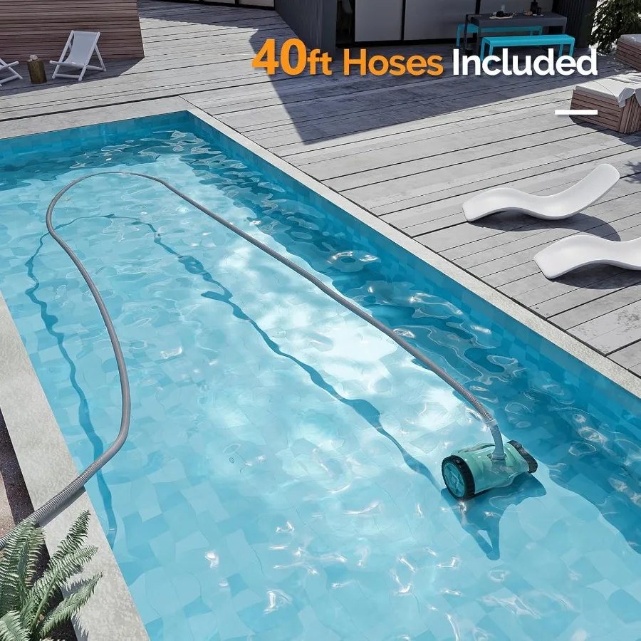 Pembersih Kolam Otomatis untuk Kolam Dalam Tanah, Vacuum Kolam SuctionSide dengan Selang Anti Kusut 40FT yang Kuat untuk Memanjat Dinding, Operasi Ultra Senyap