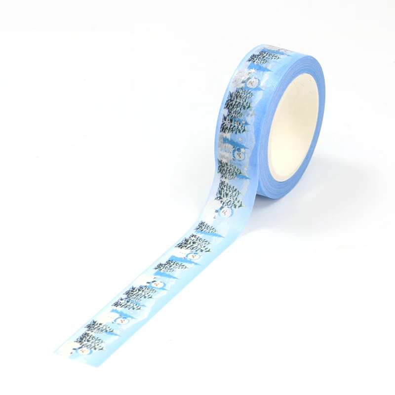 Washi Tapes for Gift Round and Journal, Masking Tape, Cute Staacquering, Deco Silver Foil, Snow World Blue Christmas Trees, 10 PCs/Lot, Nouveau