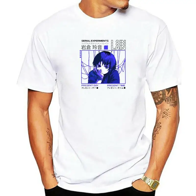 Serial Experiments Lain Oversized T-Shirt Men Cotton T Shirt Glitch Iwakura Manga Weeb Girl Sci Fi Anime Short Sleeve Tee Tops