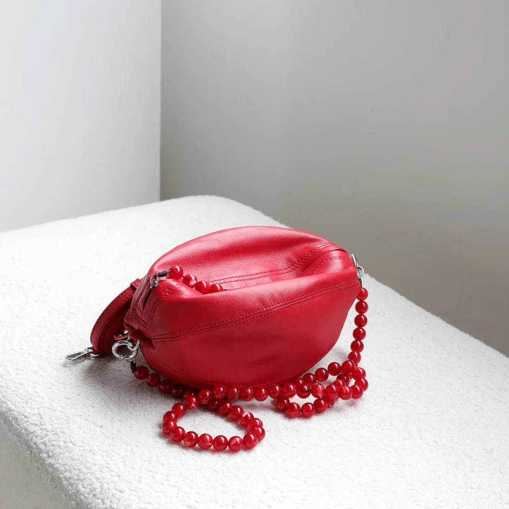 niche-fashion-personalized-sheepskin-splicing-football-acrylic-bead-chain-commuter-shoulder-messenger-unique-bag-fashionable