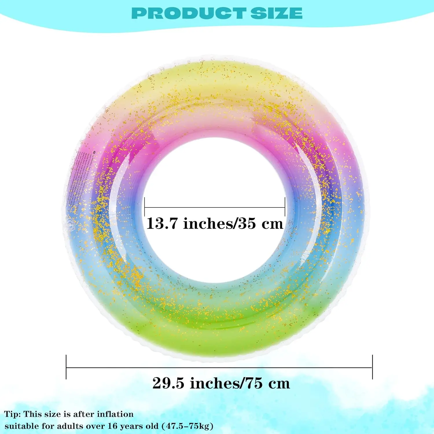 8 pièces 36 pouces flotteurs de piscine gonflables Tubes de piscine à paillettes colorées anneau de natation Transparent flotteurs de piscine jouet pour la plage d'été