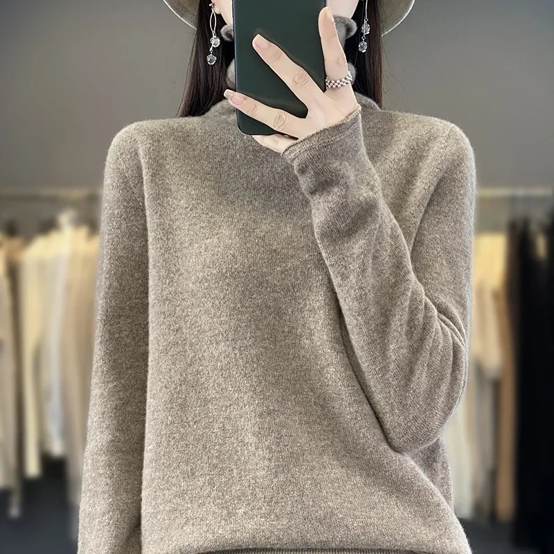 Autumn Winter Women Sweater Curled Pile Collar Warm Pullover Long Sleeve Cashmere Knitwear New Bottoming Tops