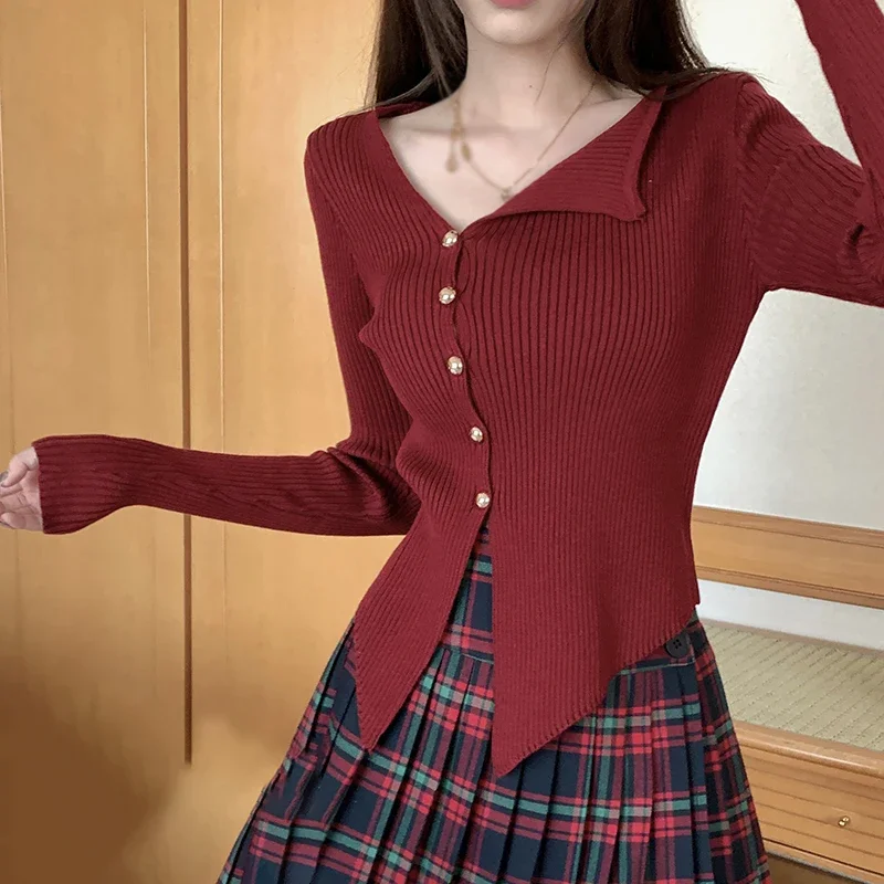 Spring Autumn Y2k Vintage Knitted Cardigans Women Slim Elegant  Sweater Korean Fashion All-match Knitwear Designed Niche Daily