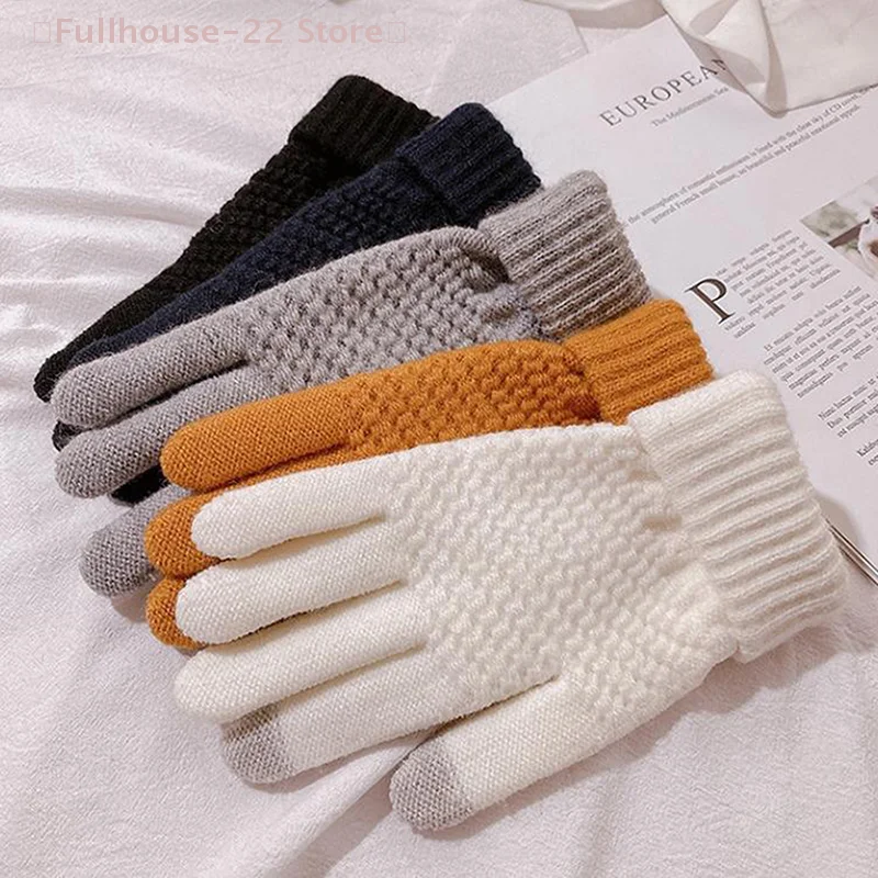 【MAX-22】Damen-Winterhandschuhe aus Kaschmir, gestrickt, für Herbst und Winter, warm, dick, Touchscreen-fähig, zum Skifahren, Radfahren im Freien