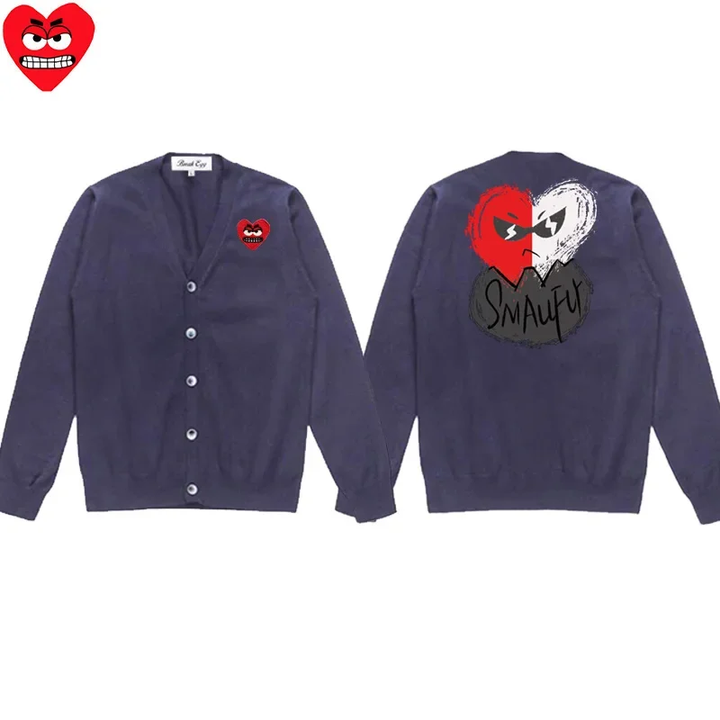 Two Tone Cracked Egg Printing Men Cardigan Cotton Cool Snag Heart Embroidery V-Neck Single Breasted Long Sleeves Autumn Sweater