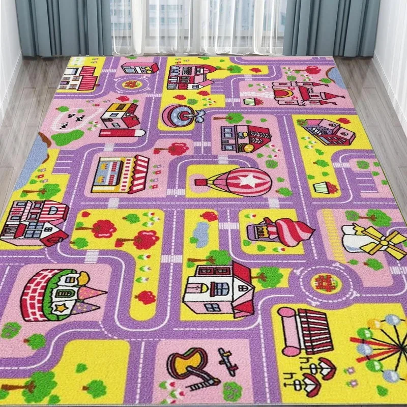 VIKAMA Children'S Educational Play Mat Non-Slip Urban Road Traffic Design Suitable For Offices, Children'S Rooms, And Home Decor