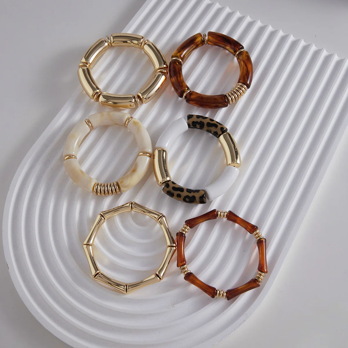 Wholesale 6pcs Stainless Steel Irregular Cuff Bangle For Wome Mixed Colors Maillar Resin Arcylic Stackable Bracelet Hand Jewelry