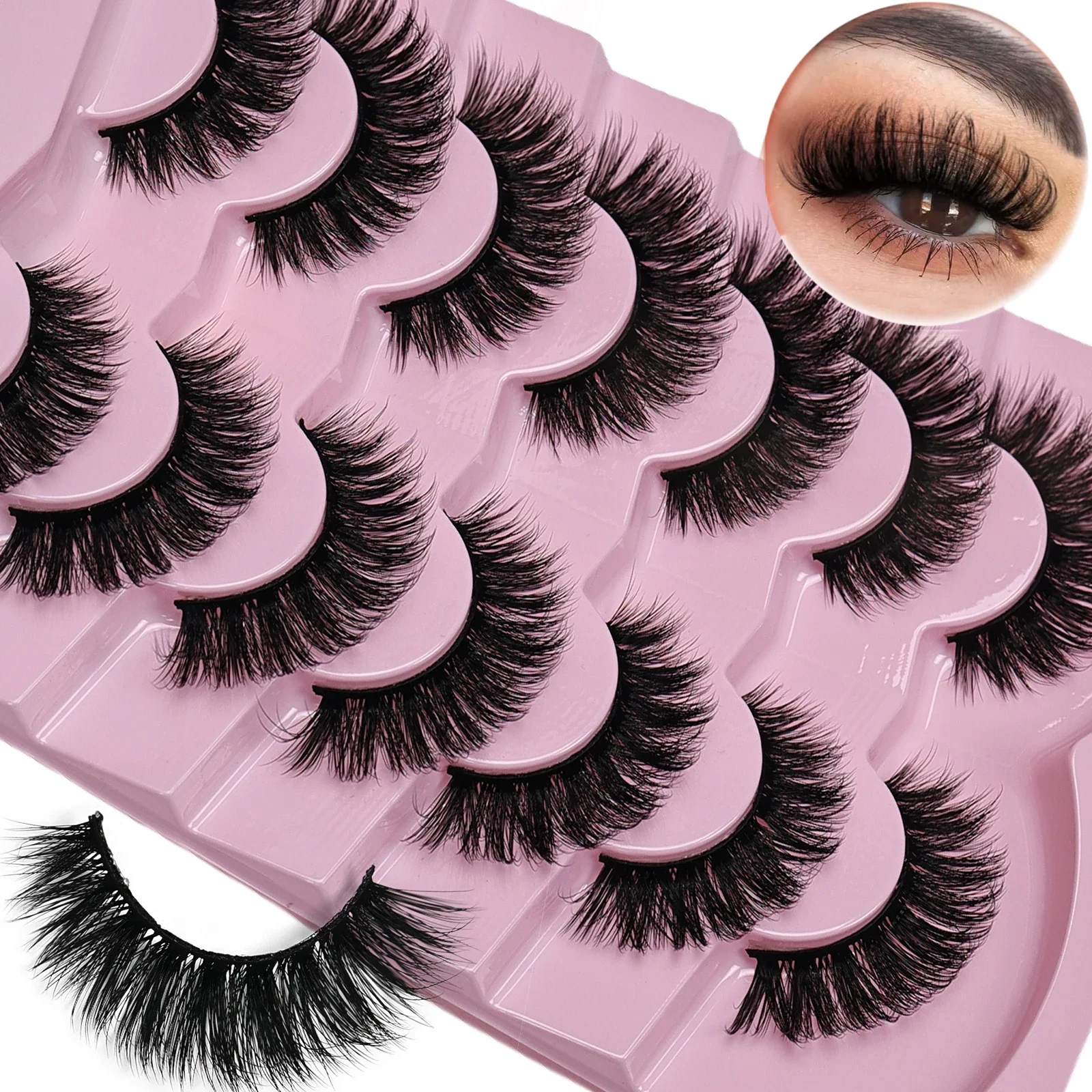 Cat Eye Lashes Volume Fake Fluffy Lashes, D Curl Strip, Optics Eye Look, Extension, fissuraminants 6D, Py Lashes, 7 Paires