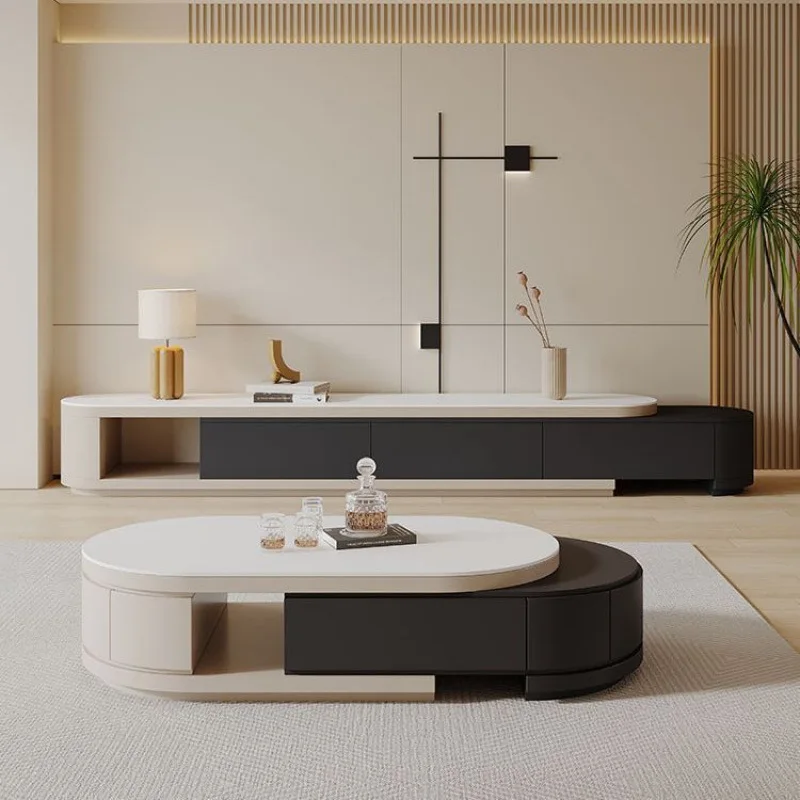 

Telescopic Rock Slab Coffee TV Cabinet Integrated Modern Simple Living Room Household Size Apartment Coffee Table