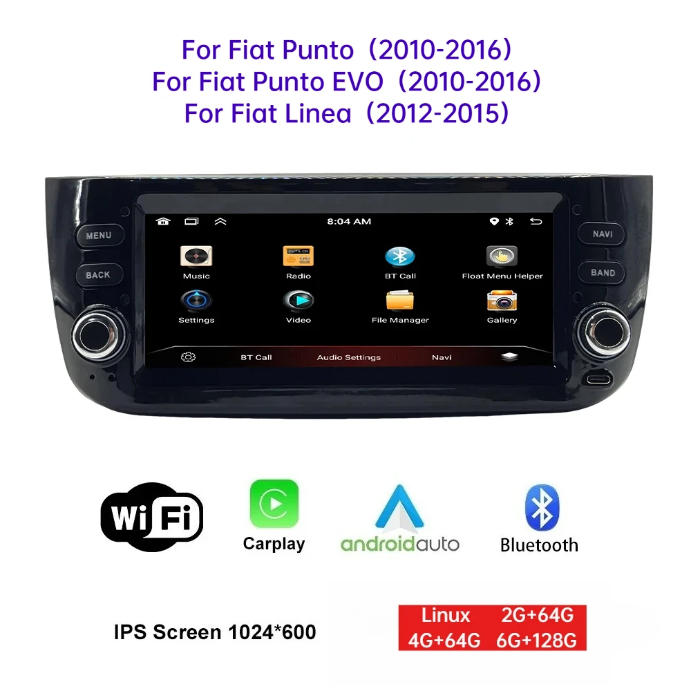 

For Fiat Punto Linea EVO (2010-2016) Car Multimedia Player 6.86" Touch Screen Steering Wheel Control Car GPS Navigation HD Image