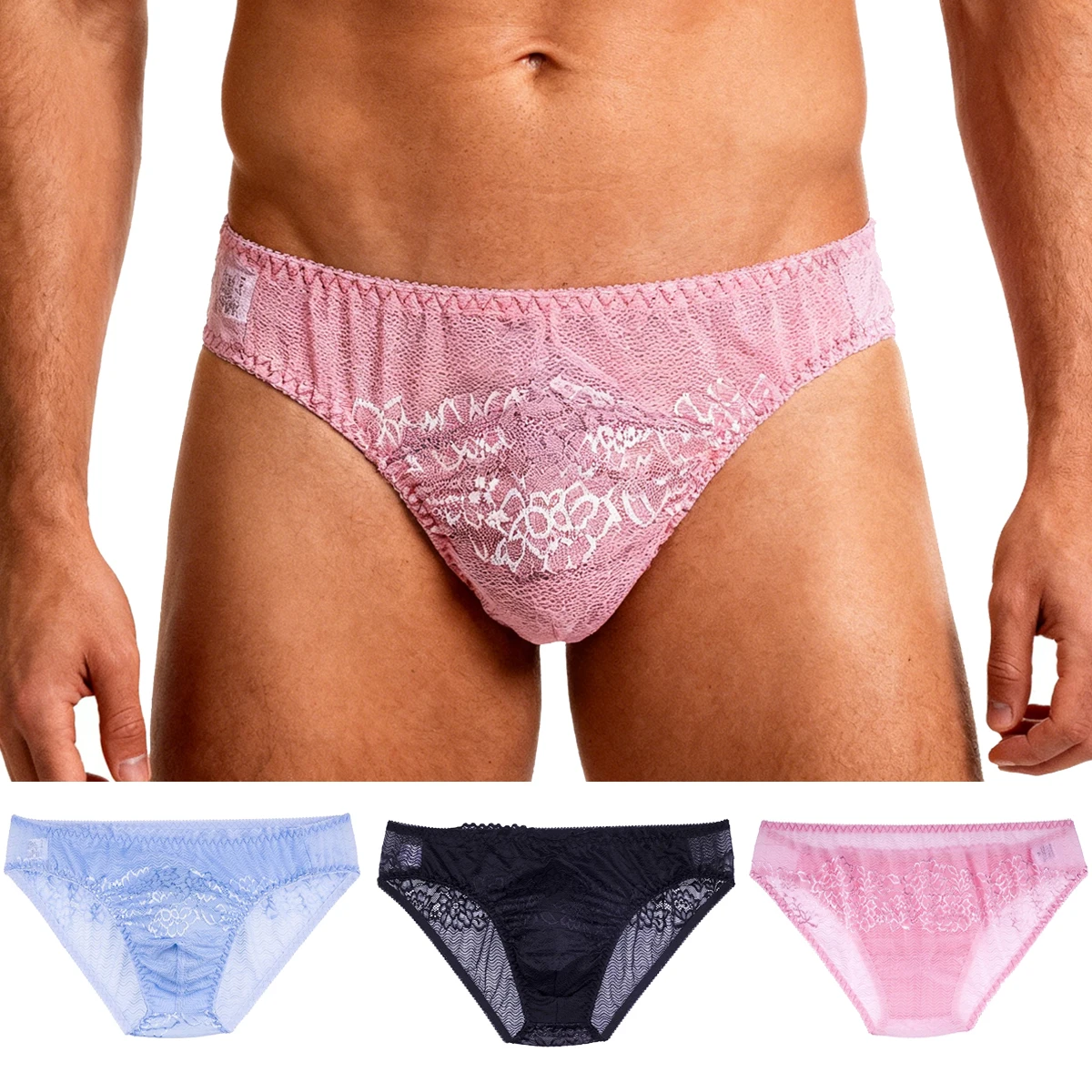 Sexy Men Soft Smooth Transparent Lace Stretch Briefs Comfortable Breathable U-shaped Convex Triangle Pants Underwear Underpants