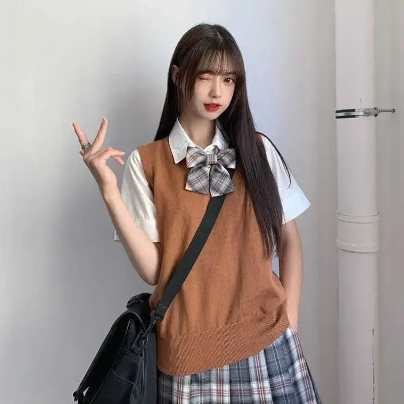 Gebreide Kleding Meisje Losse Zoete All-Match Truien Zachte Nieuwe Solide Harajuku Schattig Vest Школьная Oversized Student Preppy Vrouwen Форма