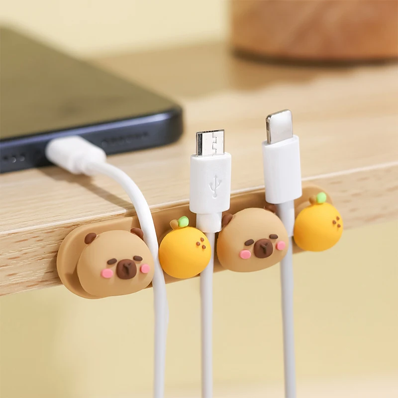 Portable Capybara Cable Organizer Punch-free Silicone Data Cable Fixed Cable Winder Cartoon Charging Cable Storage
