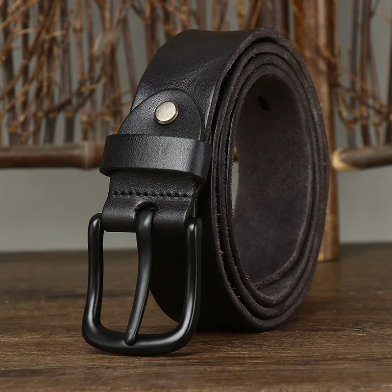 

3.8CM Men's Belt Natural Pure Cowhide Belt Vintage Alloy Pin Buckle Jeans Belts Black Strap Casual Genuine Leather Belt For Men