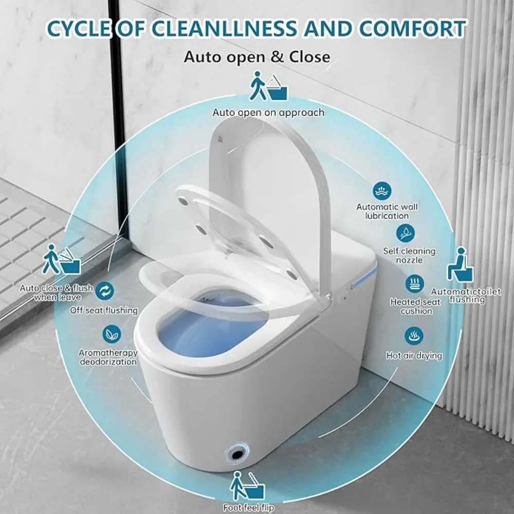 Smart Toilet with Bidet Built in Bidet Toilet with Heated Seat,Warm Water Sprayer & Dryer Toilet with Foot Sensor Operation