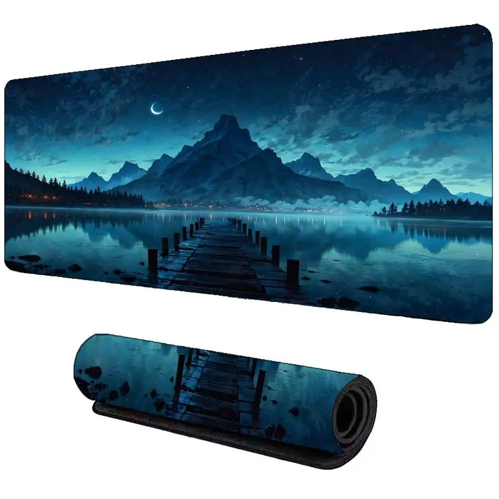 

Коврик для мыши со звездами, луной, горами, ландшафтом, большие резиновые нескользящие настольные аксессуары, коврик для мыши для офиса и геймера, декоративный коврик для клавиатуры