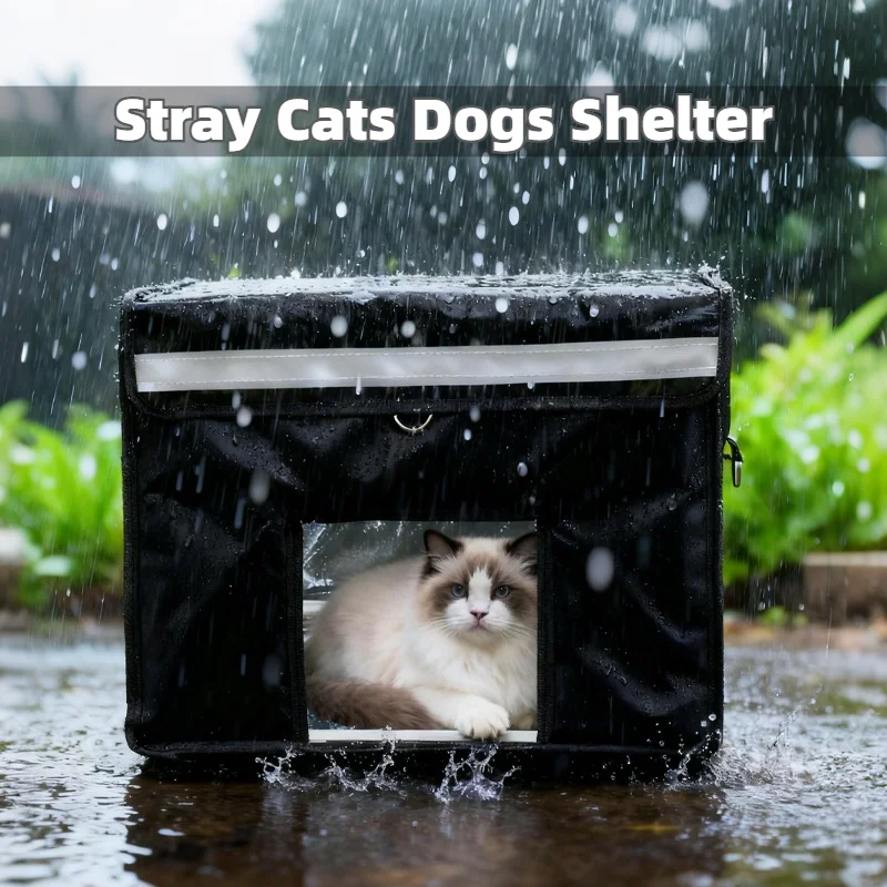 

All Season Outdoor Cat House Waterproof Insulated Pet Shelter with Kickstand Winter Warm Summer Cool Foldable for Stray Animals