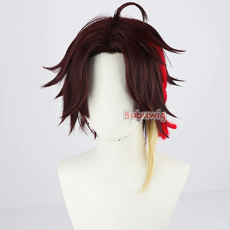 Bubuwig Synthetic Hair Saegusa Akina Cosplay Wigs Virtual YouTuber Saegusa Akina 30cm Short Mixed Color Men Wig Heat Resistant