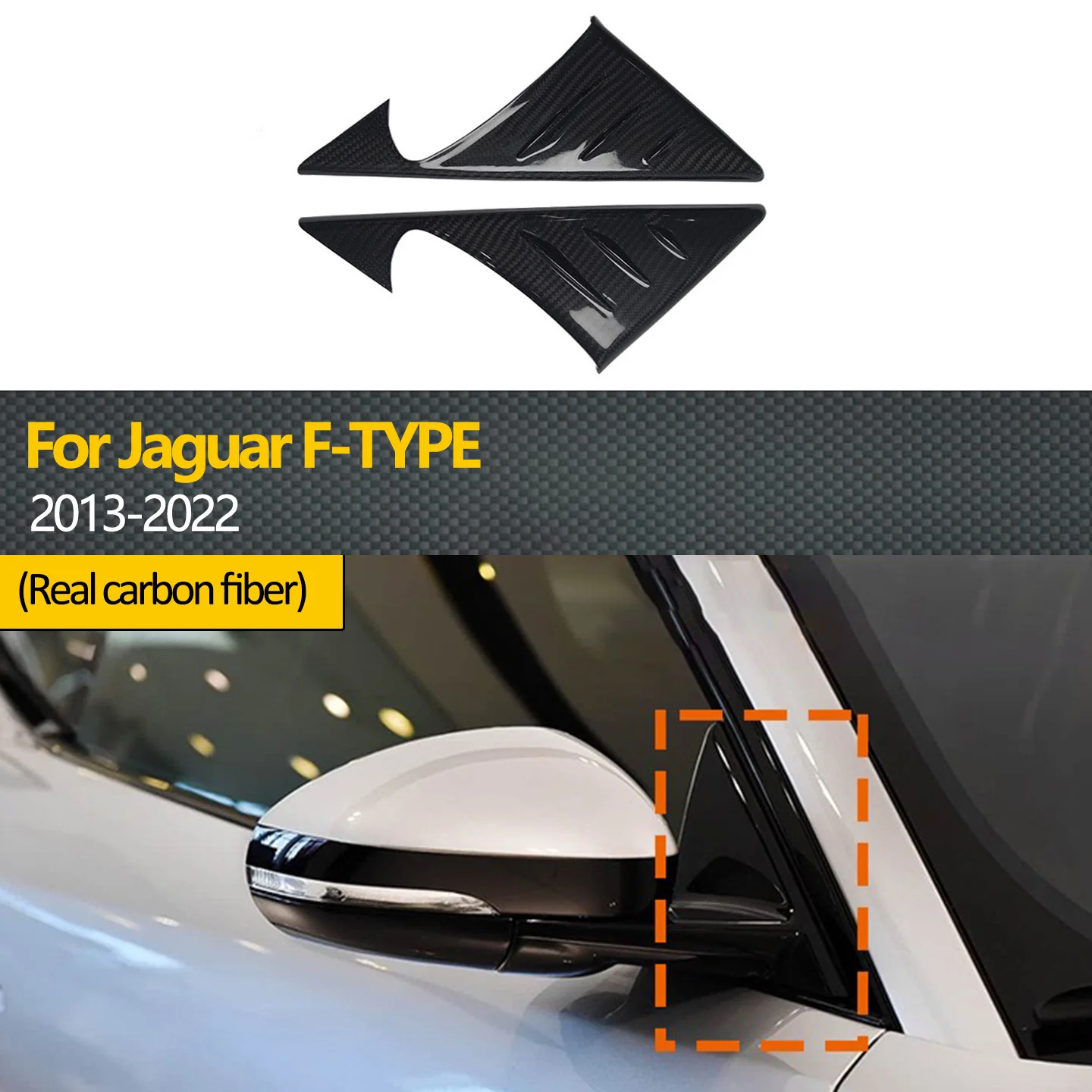 

Подходит для Jaguar F-TYPE 2013-2022, зеркало заднего вида из настоящего углеродного волокна, боковой треугольный спойлер, декоративная наклейка