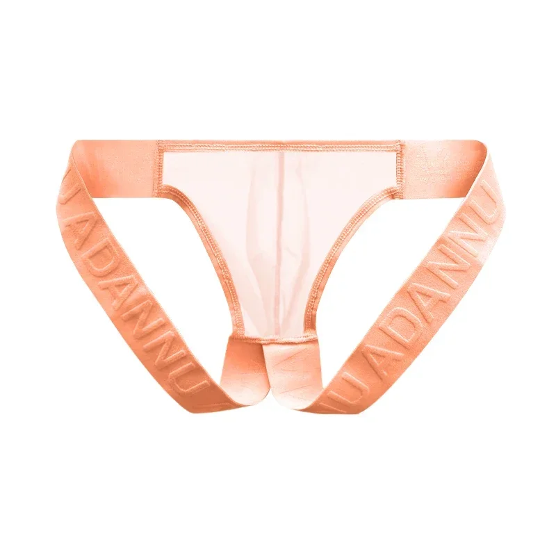 Trendy Men's Thong Solid Color Comfortable Fitness Underwear Show Buttocks Personality Transparent Men Triangle Brief