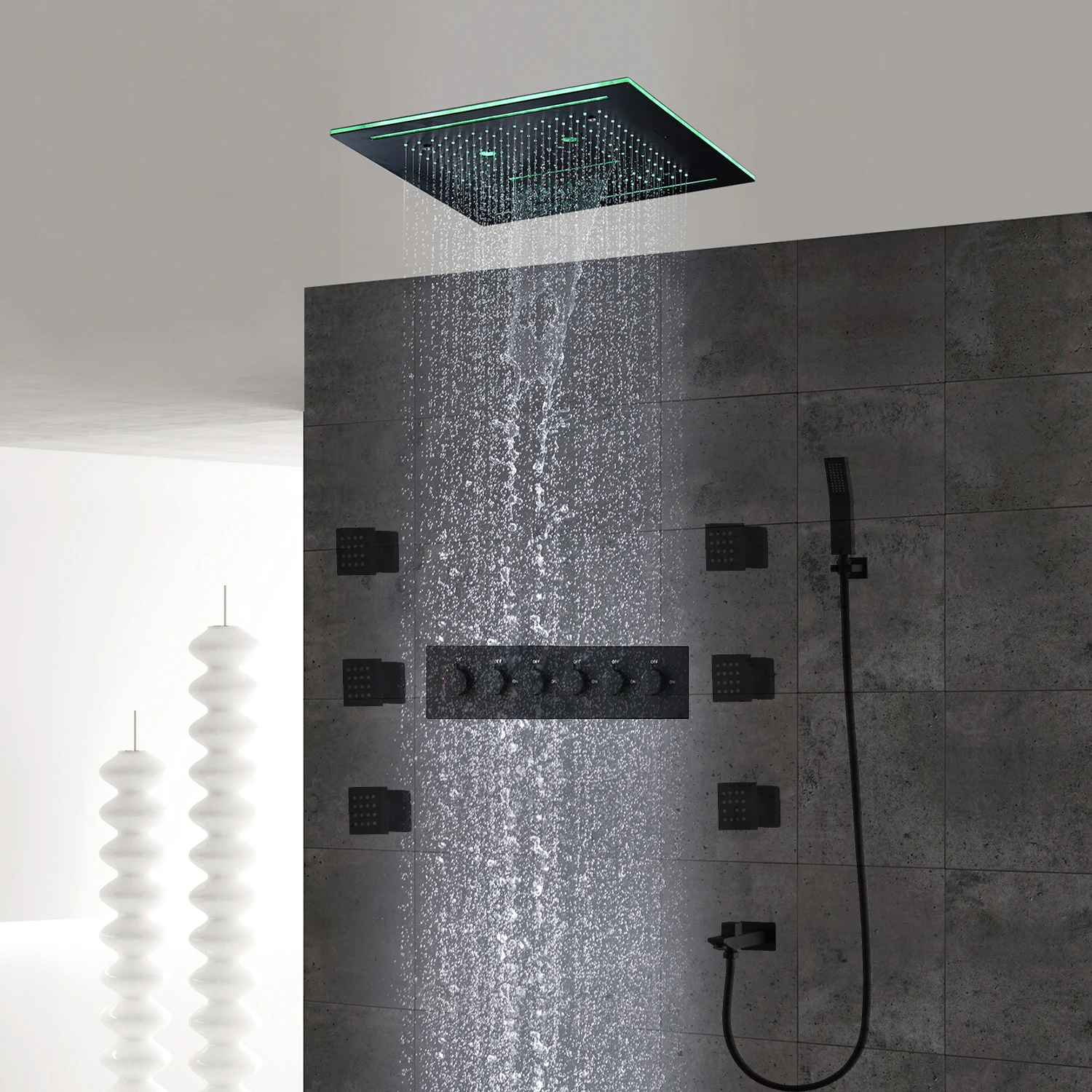 Imagem -04 - Torneiras Termostáticas Led Coloridas Conjunto com Jatos Lateral Music Shower System Chuva de Cachoeira Banheiro 16 hm 2024