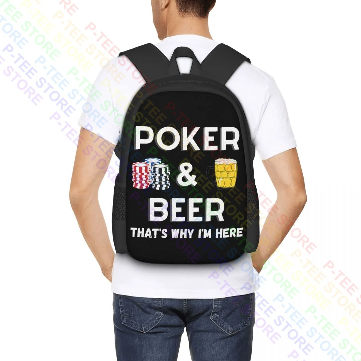 لعبة البوكر سعة كبيرة والبيرة على ظهره ، PokerBackpack مضحك ، صالة الألعاب الرياضية ركوب على ظهره ، وهذا كيف أنا هنا