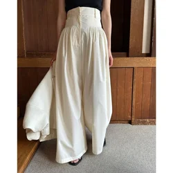 Kuzuwata Japanese Vintage Wide Leg Casual Pantalon 2024 Spring High Waist Loose Pants Fold Fashion Solid Color Trousers Women